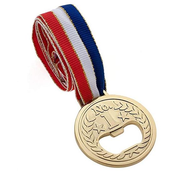 NO.1 Médaille d'or Ouvre-bouteilles avec ruban de cou Récompense scolaire Cadeau Party Favors Ouvre-bouteille de bière en métal Mariage Anniversaire Sports présente