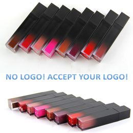 Geen merk! Zwarte vierkante buis Lipgloss Metaal Vloeistof Aangepaste matte lippenstift Accepteer uw logo