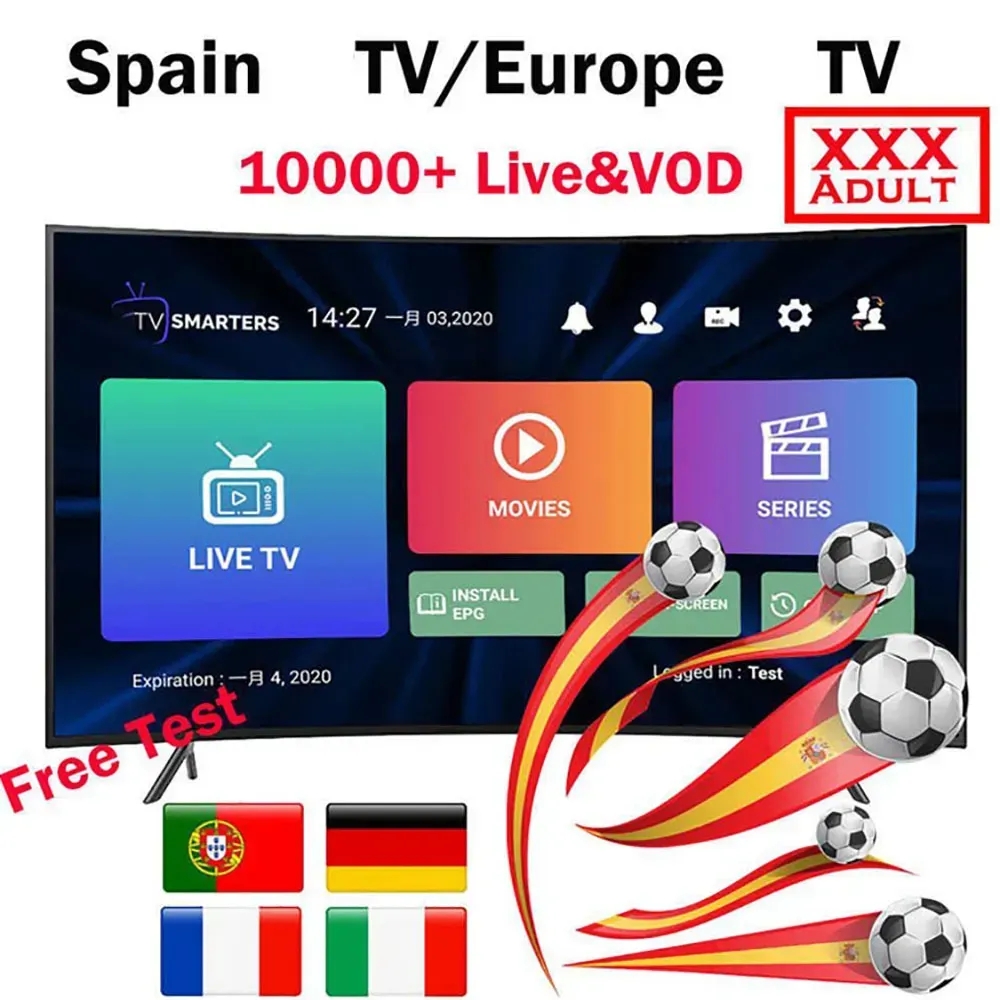 Pas de mise en mémoire tampon adulte Smarters Pro Europe Full 1080p Espagne French Suisse Suède Pays-Bas Allemagne Android Show FireStick Beins Code Sport Test gratuit