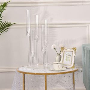 Aucune bougie incluse) Centres de table de candélabres transparents en acrylique à 5 bras, centres de table de lustre en cristal pour la décoration de table