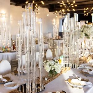 Pas de bougie) ne peut utiliser que des bougies LED) 10 bras pièce maîtresse de mariage noire chandelier décoration de table bougeoir en cristal acrylique transparent pour mariage 396