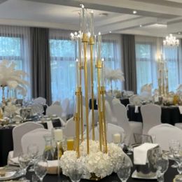 Pas de bougie) fournitures de mariage vente chaude or argent tube transparent support de fleur en or centres de table bougie chauffe-plat support de passerelle pour la décoration