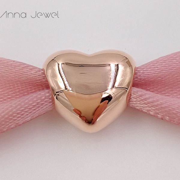 Aucune couleur ne s'estompe Solid Rose Gold Big Heart Pandora Charms pour Bracelets DIY Jewlery Faire des perles en vrac Bijoux en argent en gros 780137