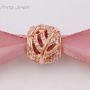 Geen kleur vervaagt massief roségouden licht als een veer met CZ Pandora Charms voor armbanden DIY -sieraden maken losse kralen zilveren sieraden groothandel 781186cz