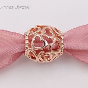 Geen kleur vervaagt massief roségoud Open je hart Filigraan Pandora Charms voor armbanden DIY Jewlery maken losse kralen zilveren sieraden groothandel 780964