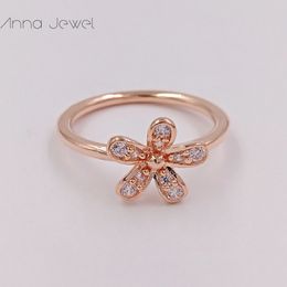 No Color Fading Sieraden Bruiloft Stijl Engagement Promise Daisy Flower Solid Rose Gold Pandora Ringen voor Vrouwen Mannen Vinger Ring Sets Verjaardag Valentine Gifts 180932CZ