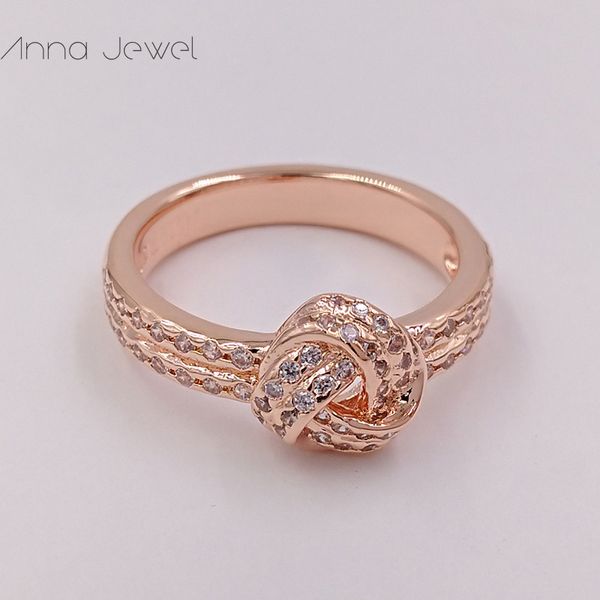 NO color que se desvanece joyería estilo de boda compromiso Love Knot oro rosa sólido Pandora Anillos para mujeres hombres juegos de anillos de dedo cumpleaños regalos de San Valentín 180997CZ