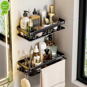 Étagère de salle de bain sans perçage Espace étagères de salle de bain en aluminium Support organisateur de douche avec support de rangement à accrocher Meubles de salle de bain