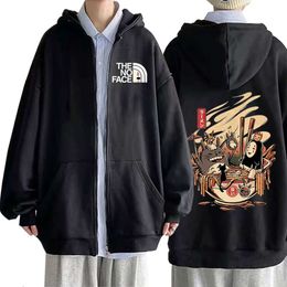 Geen Gezicht Man Hoodies Anime Rits Jassen Fleece Sweatshirts voor Mannen Vrouwen Haruku Casual Oversized Jas Manga Zip Up streetwear