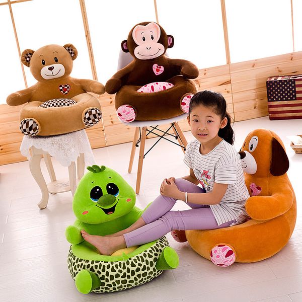 NO Filling Cartoon Toddler Baby Anti-fall Learning Seat Cover Chaise en peluche Peau Enfants Sofa Chair Cover 201123