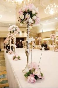 Pas de fleurs, y compris) support de colonne de vase de fleur de couleur or en métal de mariage unique en gros pour la décoration de pièce maîtresse de mariage