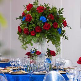 Sin flores) Nuevo último diseño, juego de cilindros de vidrio transparente, jarrón para flores rosas, centros de mesa de vidrio para bodas, decoración floral para mesa de boda