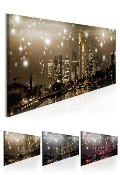 Sin marco 1 paneles Hermosa luz nocturna Edificios Decoración de pared Ciudad moderna Paisaje Pografía Imagen artística Multicolor4245405