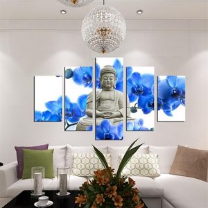 Pas de cadre 5 panneau grand orchidée fond bouddha peinture Fengshui toile Art mur photos pour salon maison Decor243c