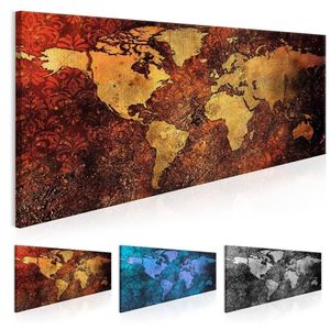 Décoration de carte du monde sans cadre, peinture à l'huile sur toile, image de carte artistique pour décoration murale de maison, tableau artistique multicolore 253A