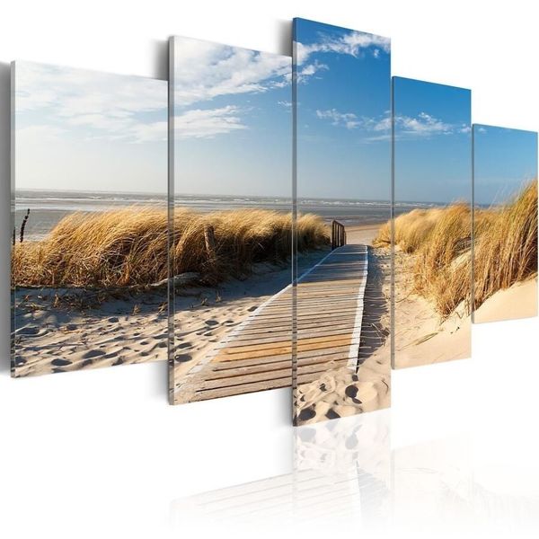 No Frame5PCS Ensemble Moderne Paysage Sauvage Plage Art Impression Sans Cadre Toile Peinture Mur Photo Décoration de La Maison 241r