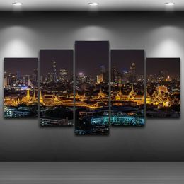 Sin marco Gran Palacio de Bangkok por la noche, Tailandia 5 piezas lienzo impresión cuadro sobre lienzo para pared decoración de pared para sala de estar