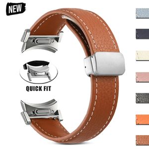 Geen hiaten lederen band voor Samsuang Galaxy Watch 456 40mm 44mm 6 Classic 47mm 43mm Quick Fit Strap witte magnetische DBbuckle 240104