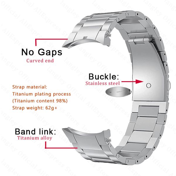 No Gaps Titanium Watch Band pour Samsung Galaxy Watch 5/4 40/44mm Metal Strap pour Galaxy Watch 5 Pro 45mm / 4 Classic 46 42 mm Band