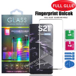 Premium Volledige Lijm Geen gat Gebogen Gehard Glas Screen Protector Voor Samsung S23 Ultra S22 S21 Ultra S20 Note20 S10 Plus S8 S9 NOTE8 Vingerafdruk Ontgrendelen met Retail BOX