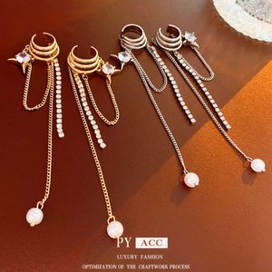 No Hole Zircon Mangxing Pearl Tassel Multi-Cape Capeed Corean Fashion Korean Arbone Clip Pendientes