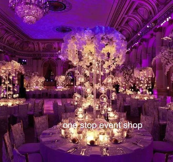 fleurs non comprises) grand et grand bougeoir perlé en gros, support de fleurs en cristal, centres de table de mariage