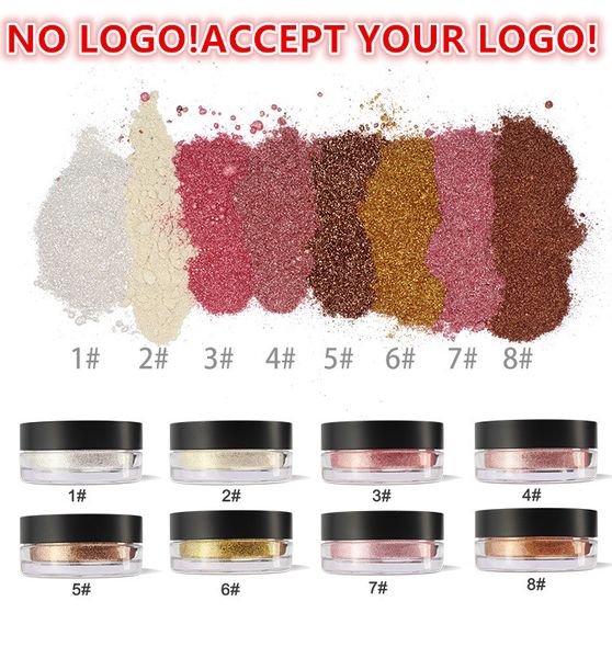 Sans marque! Surligneurs à haute teneur en pigments 8 couleurs Poudre bronzante lâche pour le visage scintillant accepter votre logo