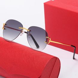 No polariz Gafas de sol de diseñador para hombre Gafas de mujer Gafas de sol piloto de gran tamaño Anteojos de marca sin marco de metal dorado grande y plateado Gafas de sol Gafas de lujo