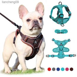 Kein Ziehen Hundegeschirr und Leine Set Verstellbare Haustiergeschirr Weste für kleine Hunde Katzen Reflektierender Mesh-Hundebrustgurt Französische Bulldogge L230620