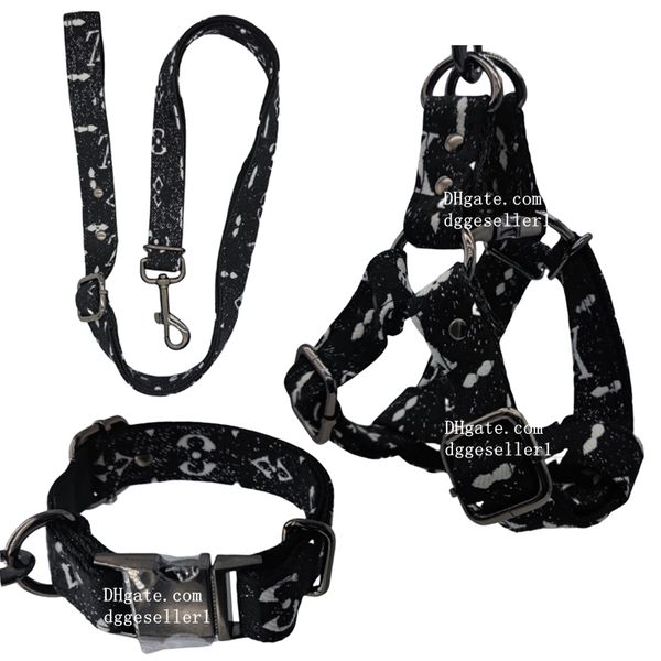 Harnais pour chien sans traction avec motif de lettre classique, ensemble de laisse de harnais pour chien de créateur anti-évasion avec boucle en métal, facile à entraîner à la marche pour chien de petite, moyenne et grande taille L B227