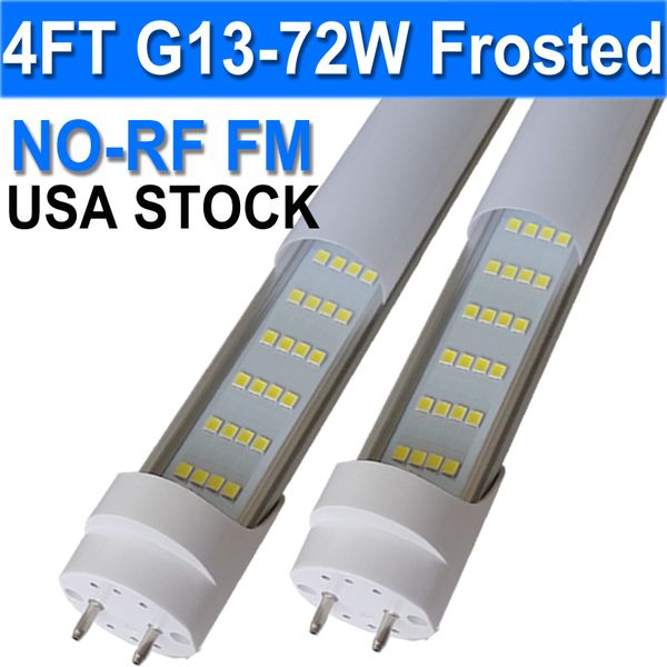 NO-RF RM Driver T8 LED Ampoules à tube de 1,2 m 4 rangées de ballast de remplacement fluorescent, 6500 K 72 W, couvercle laiteux, contournement de ballast alimenté à double extrémité usastock