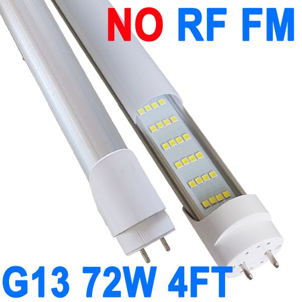 NO-RF RM Driver T8 LED Bombillas de tubo de 4 pies Reemplazo fluorescente de derivación de balasto de 4 filas, blanco frío de 6500 K, 72 W, balastros alimentados de doble extremo con cubierta lechosa crestech