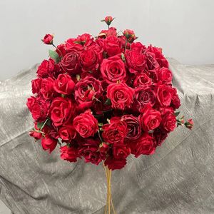 Pas de support) décoration en gros fantaisie boule de fleur rouge pour la décoration de mariage boule de fleur artificielle pièce maîtresse de Table imake597