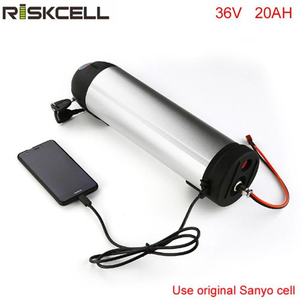 No hay impuestos, forma de botella de agua, batería lipo 36V 20AH 500W Bafang Ebike Akku Battery Pack con puerto USB de cargador BMS para Sanyo Cell4499249