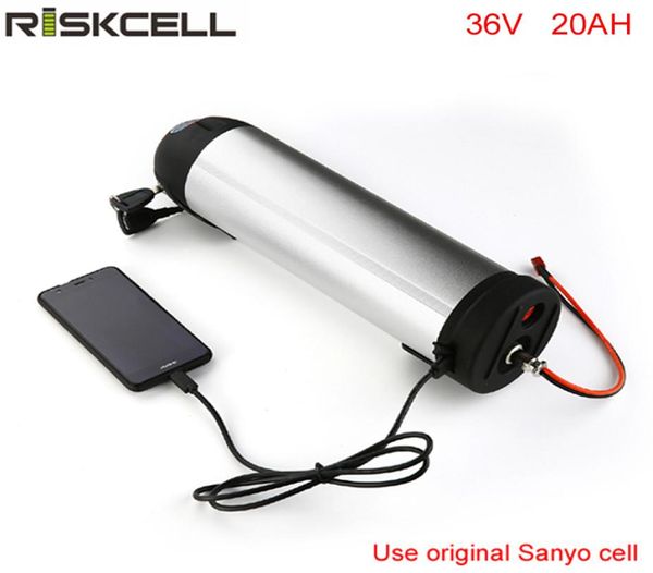 Pas de taxes Forme de bouteille d'eau Batterie Lipo 36V 20AH 500W BAFANG EBIKE AKKU Batterie avec chargeur BMS Port USB pour Sanyo Cell1319815