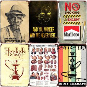 Geen vapen retro plaque Hookah Lounge Metal Poster Club Bar Wall Decor Shisha is mijn therapie Vintage Tin -bord grappige plaat 20x30cm wo3