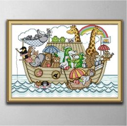 Noah039s Ark 2 Outils d'artisanat de point de croix faits à la main Ensembles de broderie comptés imprimés sur toile DMC 14CT 11CT Décoration d'intérieur pa1486449