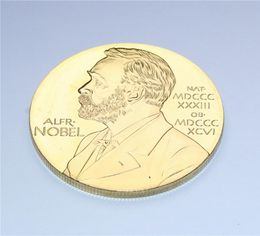 Nobel Gold Coin 24k Goldplated Commémorative Médailles Foreign Badge Collection Gift 5PCSLOT Inventas Vitam IUVAT EXCOLUISSE Per AR6381458
