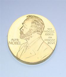 Nobel Gold Coin 24k Goldplated Commémorative Médailles Foreign Badge Collection Gift 5PCSLOT Inventas Vitam IUVAT EXCOLUISSE Per AR1818564