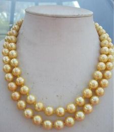 Gratis verzending Noble Amazing Sieraden van 10-11mm South Sea Gele Pearl Necklace