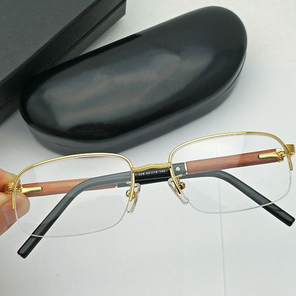 Noble Clasic Hommes Semi-Jante Monture de lunettes 447 Léger Hualimu Jambe en bois Or Silv Gungray 55-18-140 pour lunettes de prescription étui complet