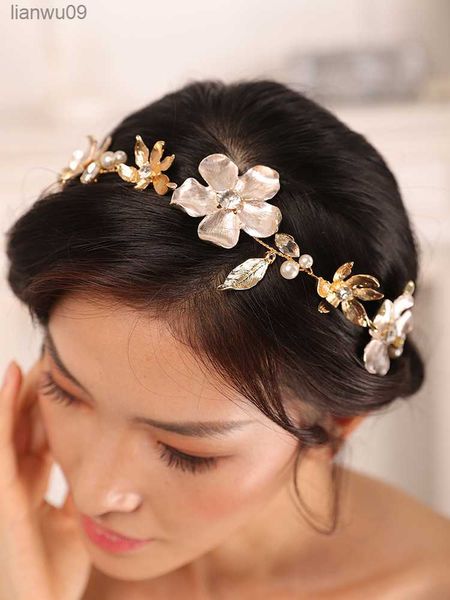 Noble or fleur mariage coiffures à la main strass cheveux accessoires cheveux mariée chapeaux bandeau femmes ornements L230704