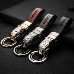 Noble Leapard Hoofd Cowhide Auto Key Chain Men Women Leather Keyring /Metal Keyring Holiday Birthday Party Gifts Hanger Black