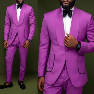 Noble violet hommes mariage Tuxedos 2 pièces Slim Fit pantalons sur mesure costumes Tuxedos pour fête d'affaires tenue de soirée