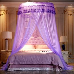 Noble púrpura rosa boda encaje redondo princesa de alta densidad mosquiteros cortina cúpula reina dosel mosquiteros # sw289Q