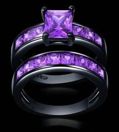 Noble Purple Square CZ Zirkon paar ringen Set Black Gold Filled Wedding Alliance for Women No17332108616