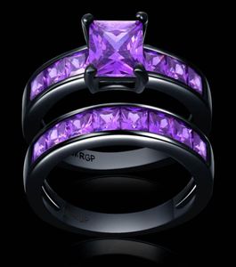 Edele paarse vierkante CZ Zirkoon paar ringen Set zwart Goud gevuld Bruiloft alliantie voor vrouwen no17334228967