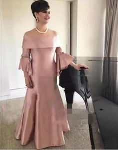 Noble Satin Off Shoulder Mother Formal Wear sin tirantes Dusty Pink Evening Party Wedding Guest Dress Tallas grandes Vestidos para madre de la novia