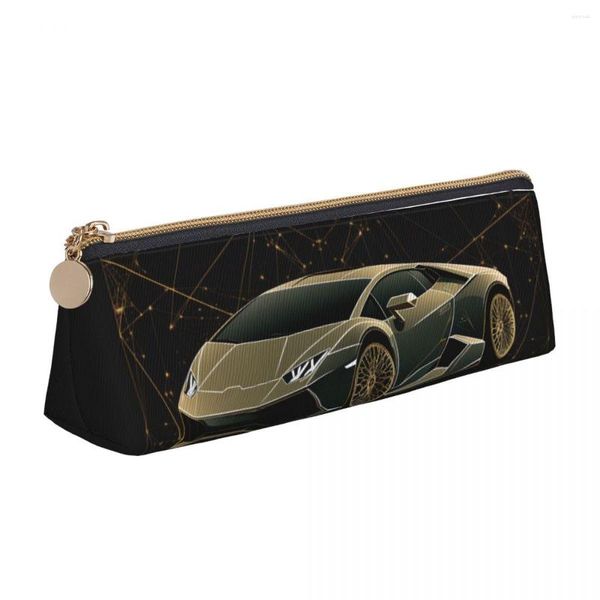 Noble Sports Car Estuche de lápices de cuero Arte minimalista Astro Geometry College Girls Boys Caja con cremallera Imprimir Triangle Pen Bags