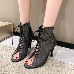 Sandalias de mujer noble de verano para mujeres Talones sexys sexy con cremallera de dedo abierto